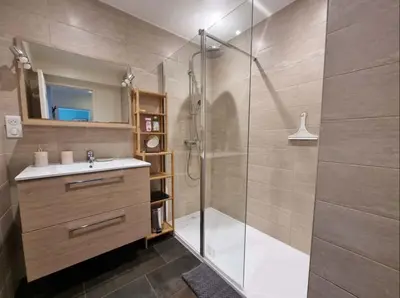 a bathroom with a shower and a sink at Appartement entier cosy au calme in Le Cannet