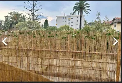 a fence in front of a building with trees at CANNES Inn Appartement in Le Cannet