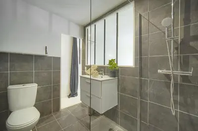 a bathroom with a toilet and a sink and a shower at Le Jo - Centre - Terrasse - Verrière Côte d'Azur in Cannes