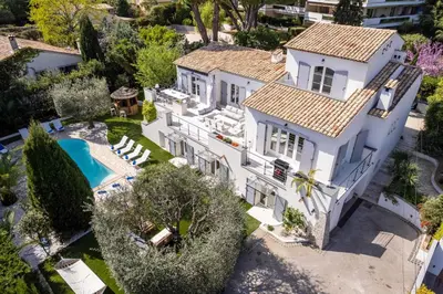 an aerial view of a house with a swimming pool at Sumptuous villa - AC- 6BR- 12P- Cannes in Cannes