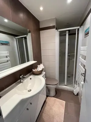 a bathroom with a white sink and a toilet at Superbe 2 pièces à Cannes in Cannes