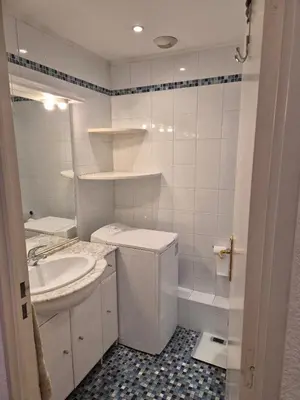 a white bathroom with a sink and a toilet at Terrasse Bergerie in Cannes