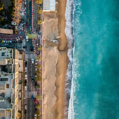 an overhead view of a beach and the ocean at Cannes Breeze in Cannes