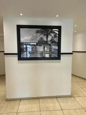 a wall with a picture of a palm tree on it at studio confortable in Cannes