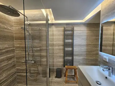 a bathroom with a shower and a sink and a toilet at 3 bedroom house in the center of Cannes in Cannes