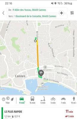 a screenshot of a google map with a yellow marker at 3 bedroom house in the center of Cannes in Cannes
