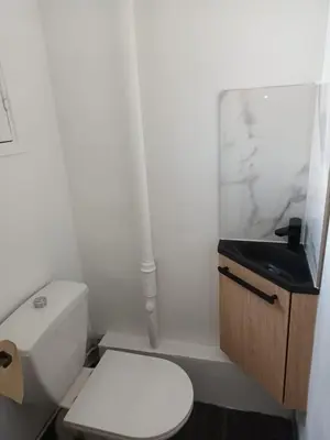 a bathroom with a white toilet and a sink at Appartement 2 chambres à Cannes entièrement rénové in Cannes