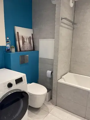 a bathroom with a toilet and a sink and a shower at Cannes Beach Residence vue mer et pisicne in Cannes
