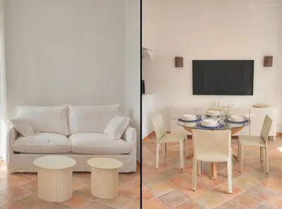a living room with a couch and a table at Elégant 2 pièces vue MER, FELIX FAURE- COEUR DE CANNES A1B271 in Cannes