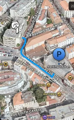 a map of a city with a blue arrow at Studio cosy Cannes centre in Cannes