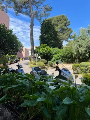 a row of motorcycles parked on a street at Le Cannet Rocheville grand 3 pieces 2 terrasses in Le Cannet