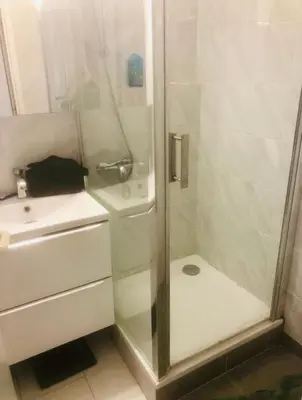 a bathroom with a shower and a sink at Pierre Vacances Appt 748 VUE MER in Cannes