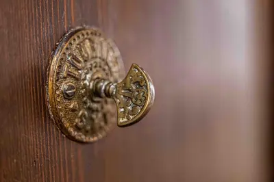 a brass door knob on a wooden door at 2 Pcs Plein Coeur Ville, Palace Festivals, Port Plages in Cannes