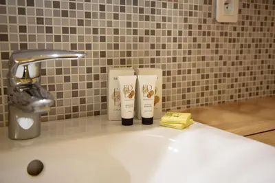 a bathroom counter with two toothbrushes and a sink at Le Jardin by Connexion in Cannes