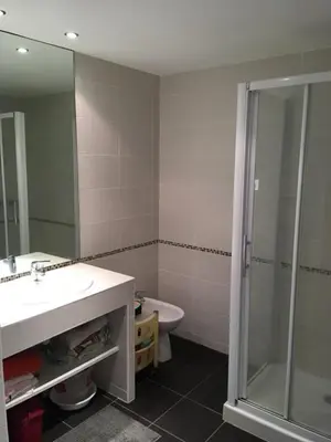 a bathroom with a shower and a sink and a toilet at Le Carre Montfleury Cannes in Cannes