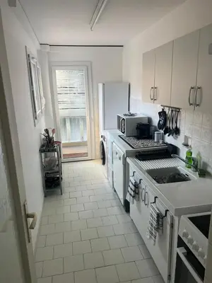 a white kitchen with a stove and a sink at Logements centrale in Cannes