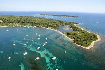 an aerial view of a beach with boats in the water at Sublime apartment 100 m from the Croisette in Cannes
