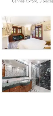 two pictures of a bedroom with a bed and a bathroom at Luxury apartment in Cannes in Cannes