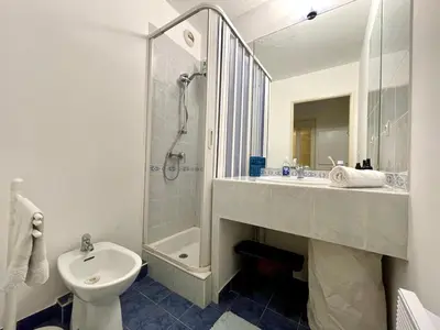 a bathroom with a sink and a shower and a toilet at Appart avec terrasse in Cannes