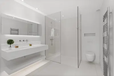 a white bathroom with a sink and a shower at REF 1223 - Cannes - Villa for rent in Vallauris