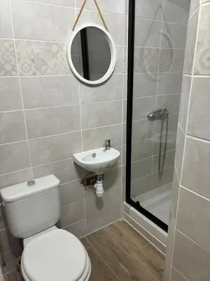 a bathroom with a toilet and a sink and a mirror at Villa cannoise en bord de mer in Cannes