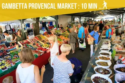 a group of people walking around a farmers market at Elégant 3 pièces avec Terrasse - Centre - Lumineux in Cannes