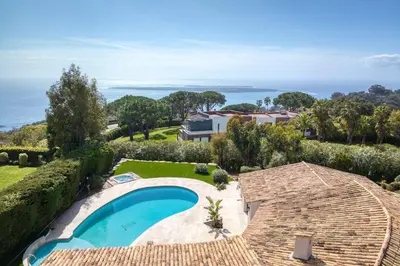 an aerial view of a house with a swimming pool at REF 2144 - Cannes Californie- Villa for rent in Cannes