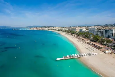 an aerial view of a beach and the ocean at Cosy Duplex Mimosa Cannes Center - Happy Rentals in Cannes