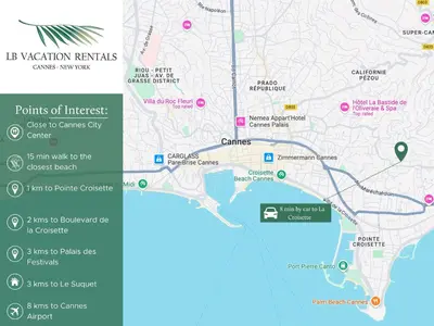 a map of the intersection of interstate and commerce city at LB Vacation Rentals I Luxurious 1BR with parking & terrace in Cannes