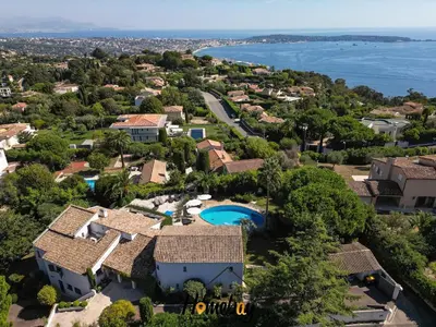 an aerial view of a villa with a swimming pool at Villa Rose Pool Sea View Super Cannes in Vallauris