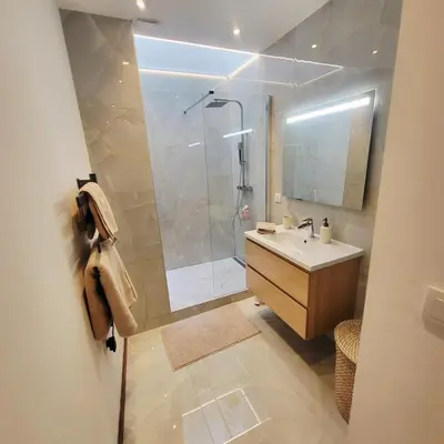 a bathroom with a shower and a sink and a shower at Exceptional 3-room apartment in quiet Cannes in Cannes