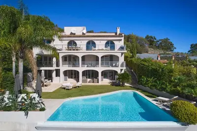an aerial view of a house with a swimming pool at REF 2138 - Cannes - Villa sea view in Cannes