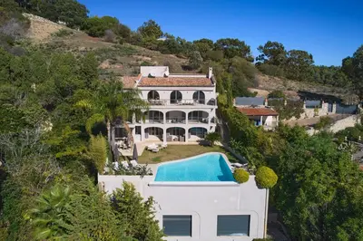an aerial view of a house with a swimming pool at REF 2138 - Cannes - Villa sea view in Cannes