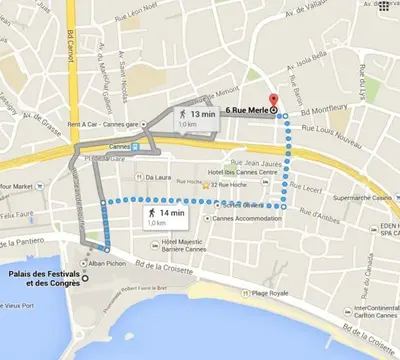 a map of the city of dublin with a red dot at Wdf studio in the heart of Cannes! in Cannes