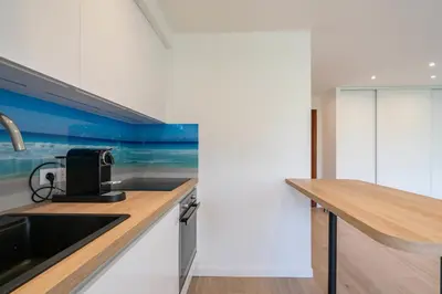 a kitchen with a sink and a counter top at Beautiful studio with balcony in Cannes in Cannes