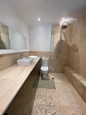 a bathroom with a sink and a toilet and a shower at Grande villa, 6 chambres, vue mer, montagne & ville de Cannes in Le Cannet