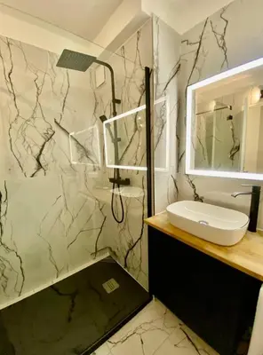 a bathroom with a sink and a mirror at Cannes 1 bedroom apartment - 20LM3 in Cannes