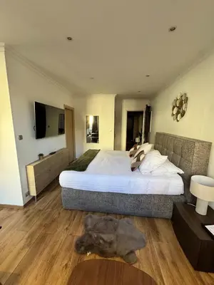 a bedroom with a large bed and a television at King size studio Rue Félix Faure 100 m Palais et plage in Cannes