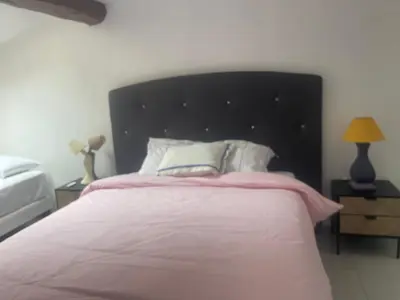 a bedroom with two beds and a mirror at Cannes centre ville en face du port in Cannes