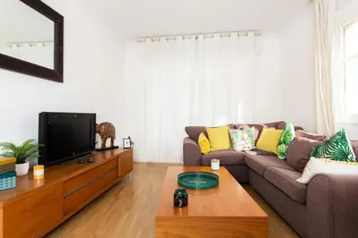 a living room with a couch and a tv at Résidence 3p à 2 Min De La Rue D’antibes Et Des Plages - 3P à 2 min de la rue d’Antibes et des Plages MAE-1623 in Cannes