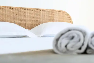 a close up of a pillow on a bed at Résidence Maison 10 Pers., Piscine, Proche Centre De Cannes - Maison 10 pers., piscine, proche centre de Cannes MAE-1773 in Cannes