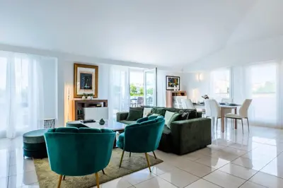 a living room with a couch and chairs and a table at Résidence Rare ! Rooftop 120m² 5min à Pied Du Centre - RARE ! ROOFTOP 120m² 5min à pied du centre MAE-2643 in Cannes