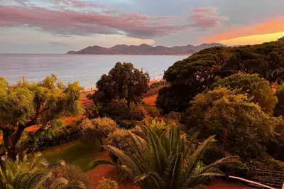 a view of the ocean with a bunch of trees at Résidence 3p Vue Mer, Plages à Pied & Parking Privé. - 3P vue mer, plages à pied & parking privé. MAE-2663 in Cannes