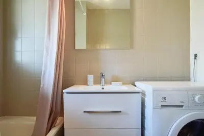 a bathroom with a sink and a washing machine at Résidence Palm Beach Studio Avec Terrasse A 150m Des Plages - Palm Beach studio avec terrasse a 150m des plages MAE-2773 in Cannes