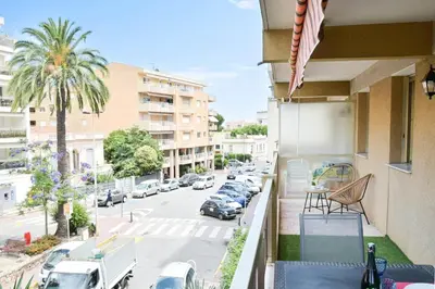 an apartment balcony with a view of a street at Résidence Palm Beach Studio Avec Terrasse A 150m Des Plages - Palm Beach studio avec terrasse a 150m des plages MAE-2773 in Cannes