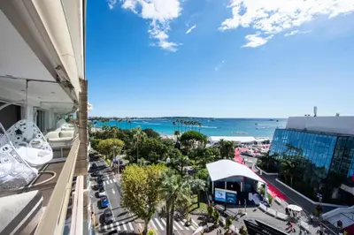 a view of the beach from a building at Résidence 2 Pièces Croisette, Face Palais Des Congrès - 2 pièces Croisette, Face Palais des Congrès MAE-2833 in Cannes