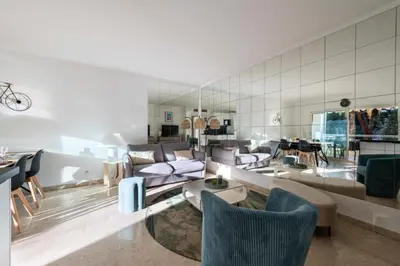 a living room with couches and chairs and a table at Résidence 3p Résidence Avec Piscine, Proche Croisette - 3P Résidence avec piscine, proche Croisette MAE-2773 in Cannes