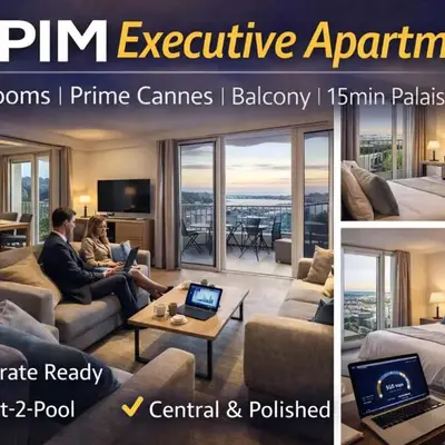 Executive 2BR Apartment near Croisette Ideal for MIPIM Terrace & Wi-Fi