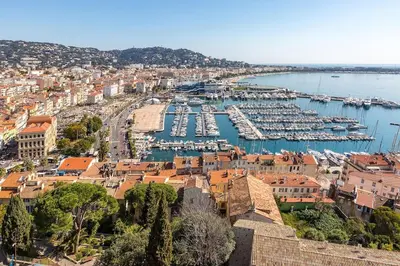 an aerial view of a harbor with boats in the water at le Festivalier - spacieux, bien équipé, piéton in Cannes