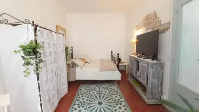 a bedroom with a bed and a tv in it at Studio Forville in Cannes